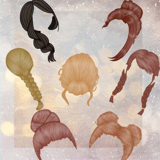 Illustrated classic braids, buns and updos