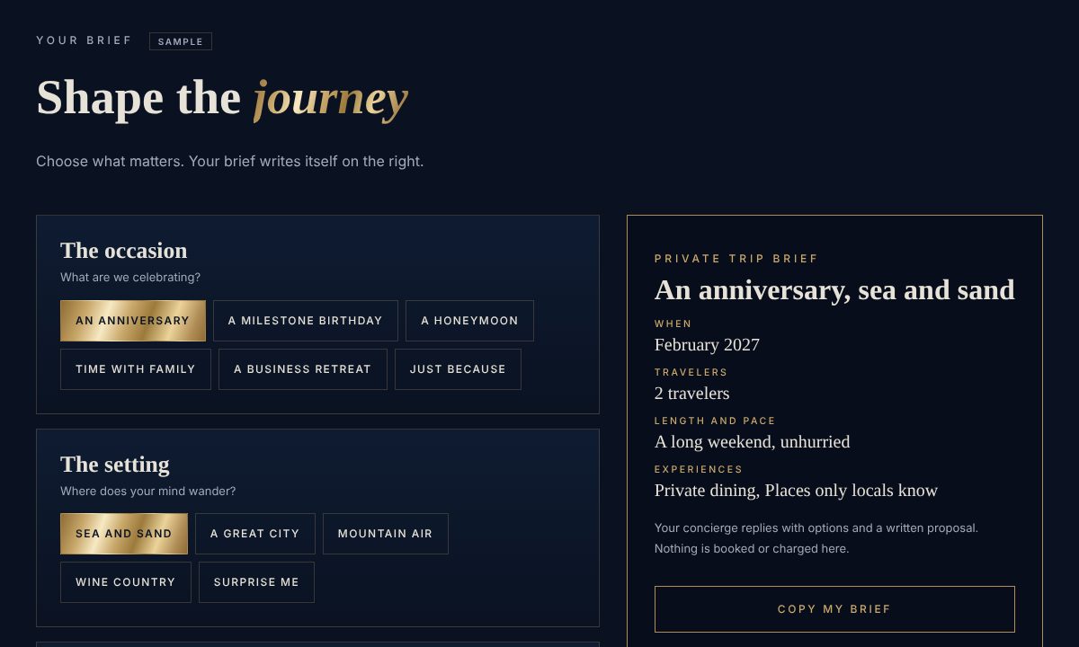 Global Destinations VIP trip planner with a private trip brief